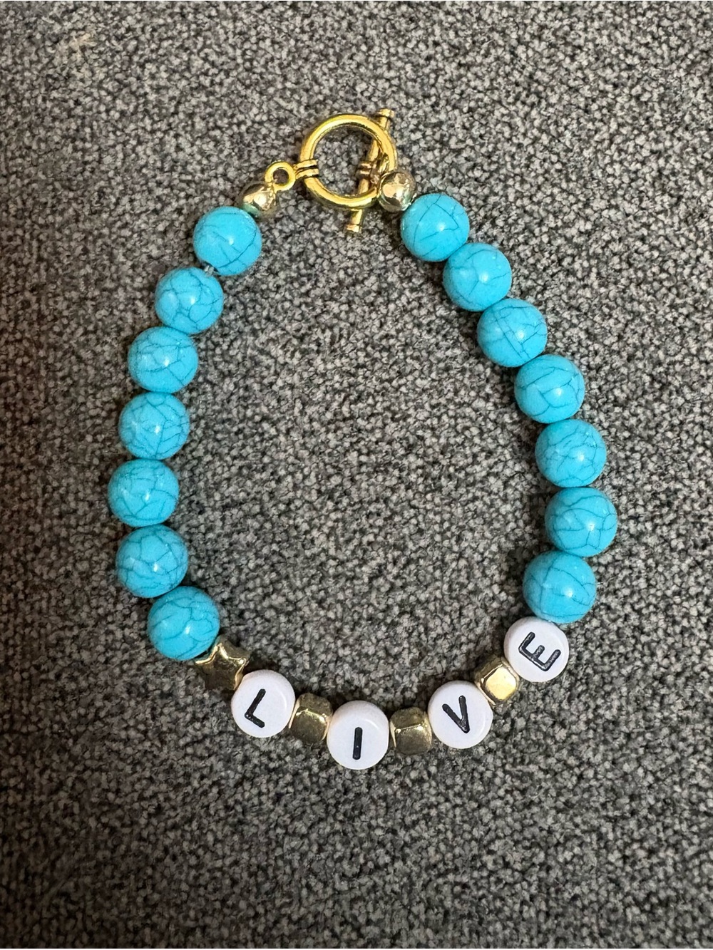 Turquoise Bead "LIVE" Bracelet - Women Jewelry 7 inch